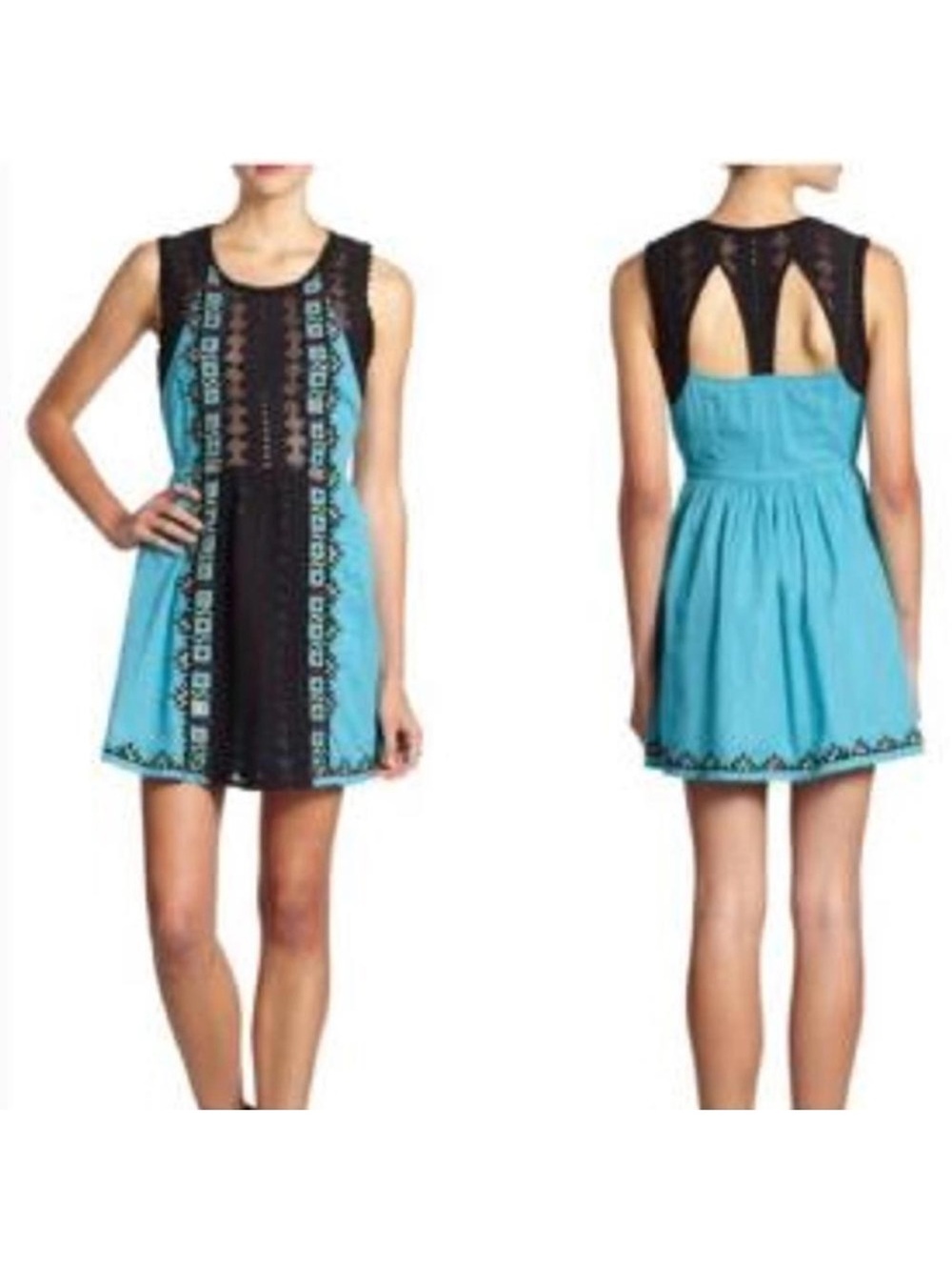 Free People Water Lily Embroidered Turquoise Blue Dress 4